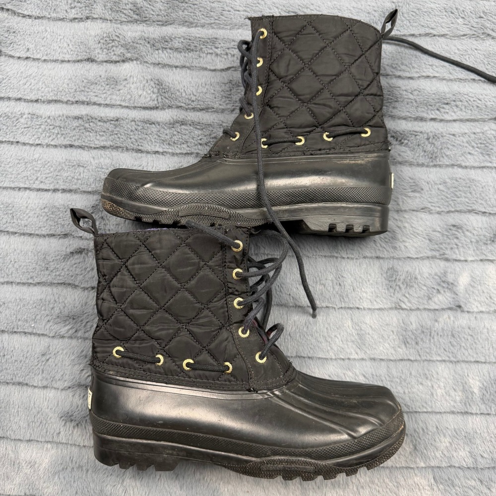 Sperry Saltwater Black Quilted Waterproof Duck Boots Women 7 9289067